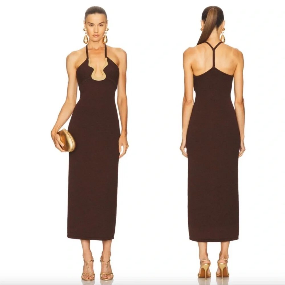 Cult Gaia Valma Halter Midi Dress with gold hardware Trim - Picture 10 of 11